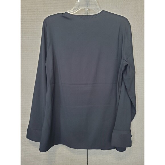 Expresss Relaxed Portofino Black Pleated Front Keyhole Neck Long Sleeve Blouse L - Picture 4 of 5